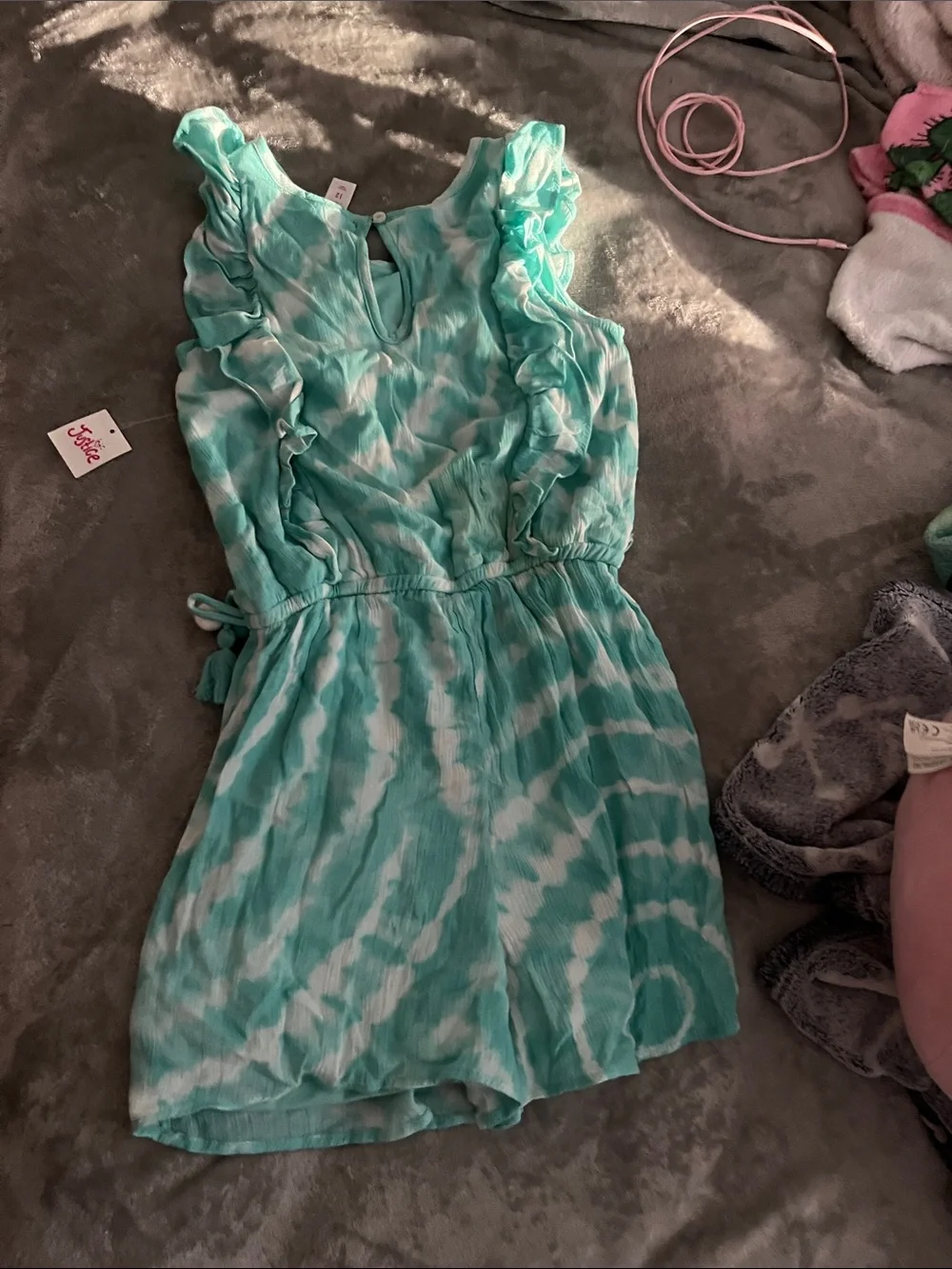 BNWT tie dye pom pom justice romper